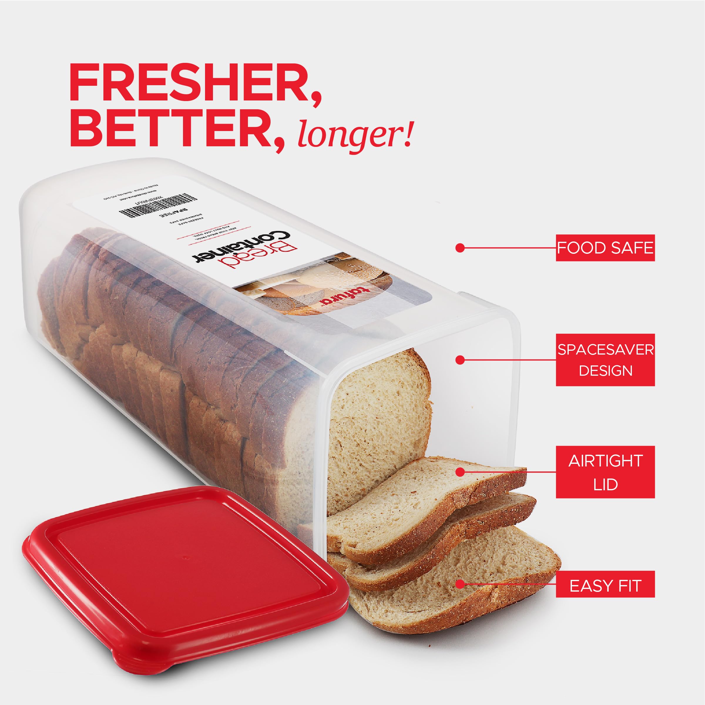 Tafura BPA-Free Plastic Bread Storage Container with Airtight Red Lid - Perfect for Homemade Loaves, Baked Goods, and Fresh Bread - Ideal for Kitchen Countertop, Pantry Organization, and Keeping Bread Fresh Longer