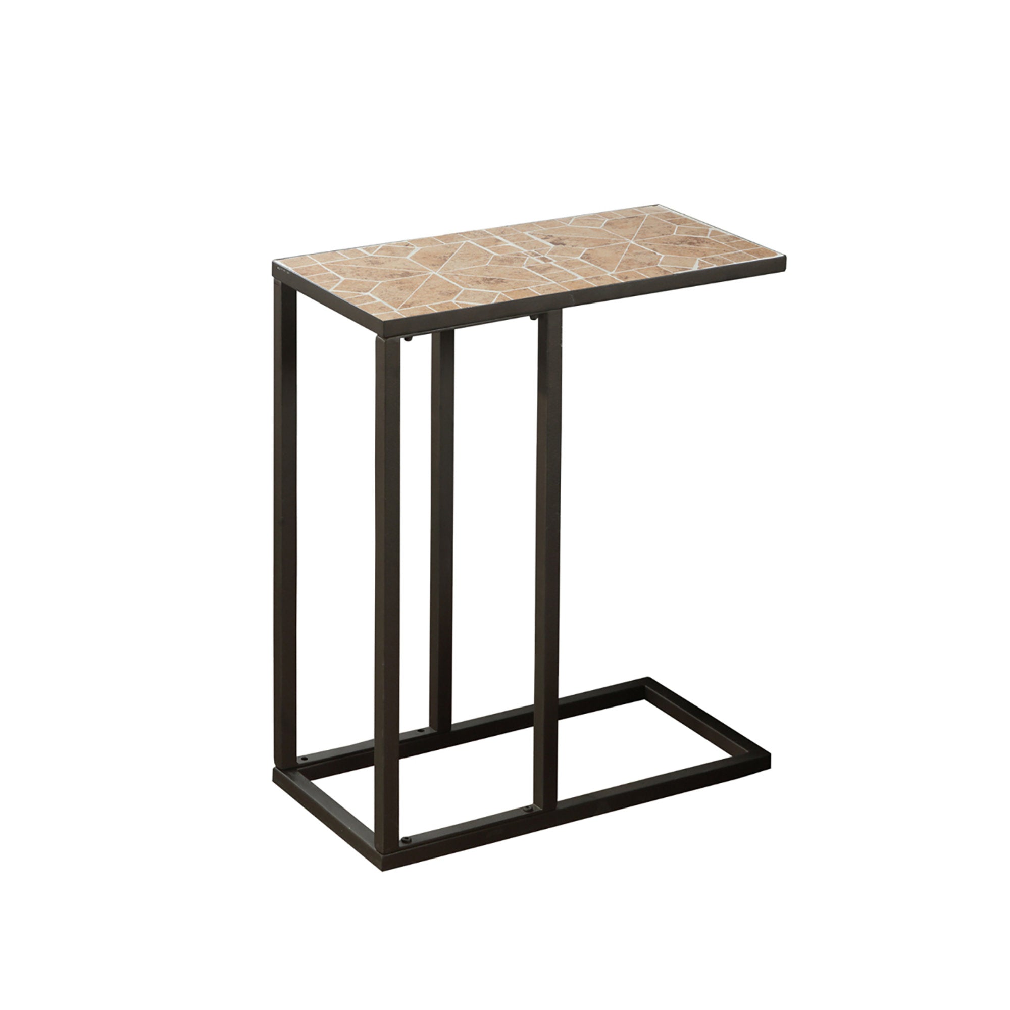 Rustic Terracotta Tile Top Accent Table with Hammered Brown Base - Perfect for Living Room, Bedroom, or Entryway Decor