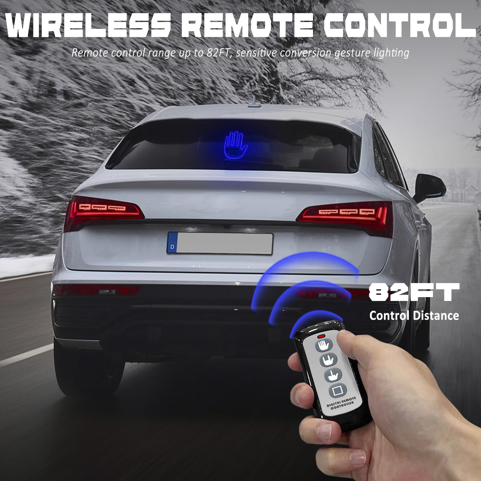 DIBMS Blue LED Hand Gesture Light with Remote Control - Funny Finger Window Sign Light for Cars, Trucks & Vehicles - Perfect for Road Trips, Parties & Night Driving
