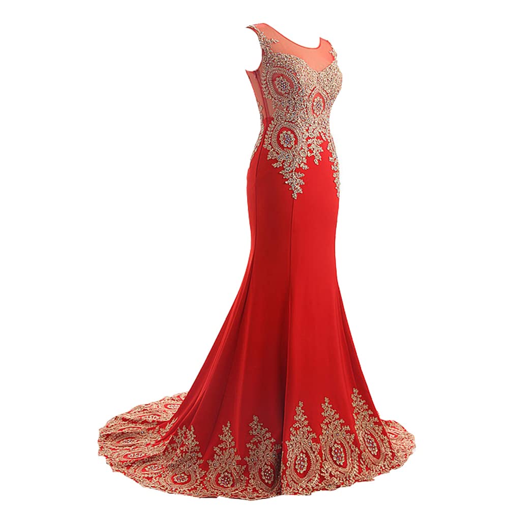Lemai Shiny Crystal Mermaid Evening Gown - Gold Lace Formal Prom Dress for Women | Elegant Pageant & Wedding Guest Dress