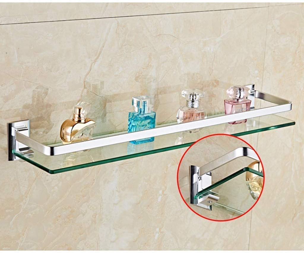 Modern Wall Mounted Glass Bathroom Shelf - Aluminum Frame Space Saving Storage Organizer for Shower, Vanity & Bathroom Decor