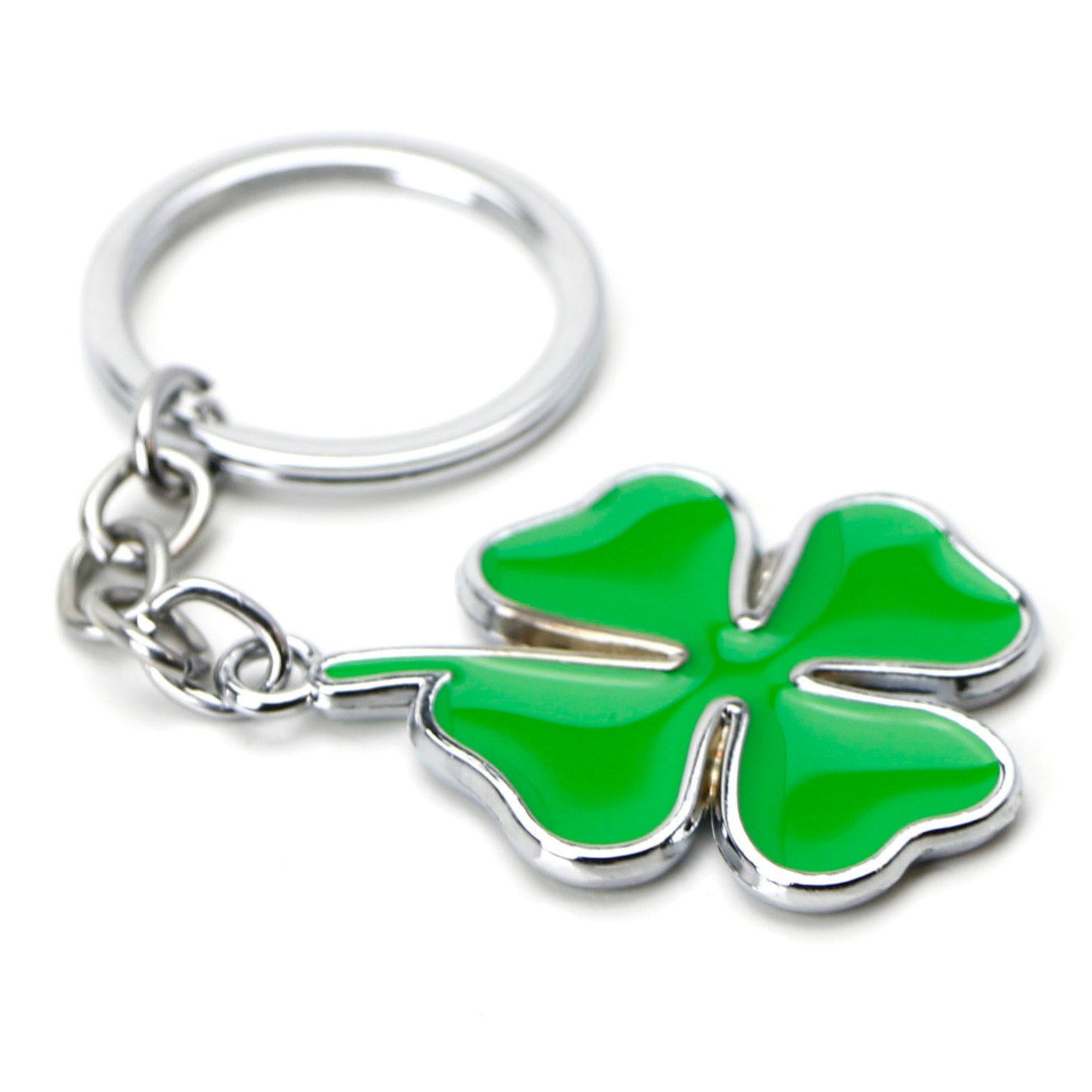 Lucky Four Leaf Clover Keychain - Chrome Finish Key Ring for Good Luck - Perfect for Gifts, Home Decor, and Everyday Carry Accessories