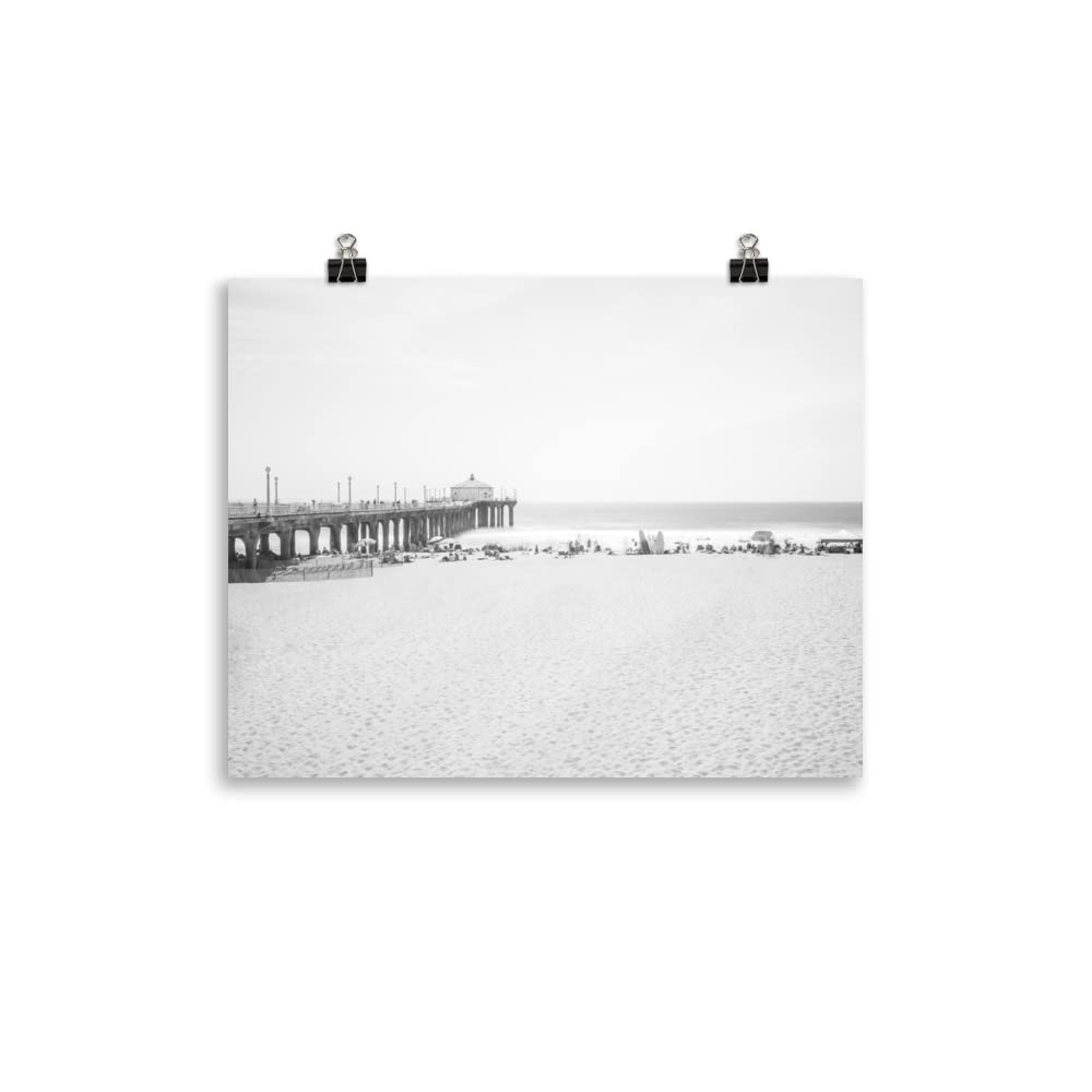11x14 Inch Manhattan Beach Pier Black and White Photo Print - Unframed Wall Art Poster for Coastal Home Decor, Los Angeles & Southern California Theme - Perfect Gift for Men & Women, Ideal for Living Room, Bedroom or Office