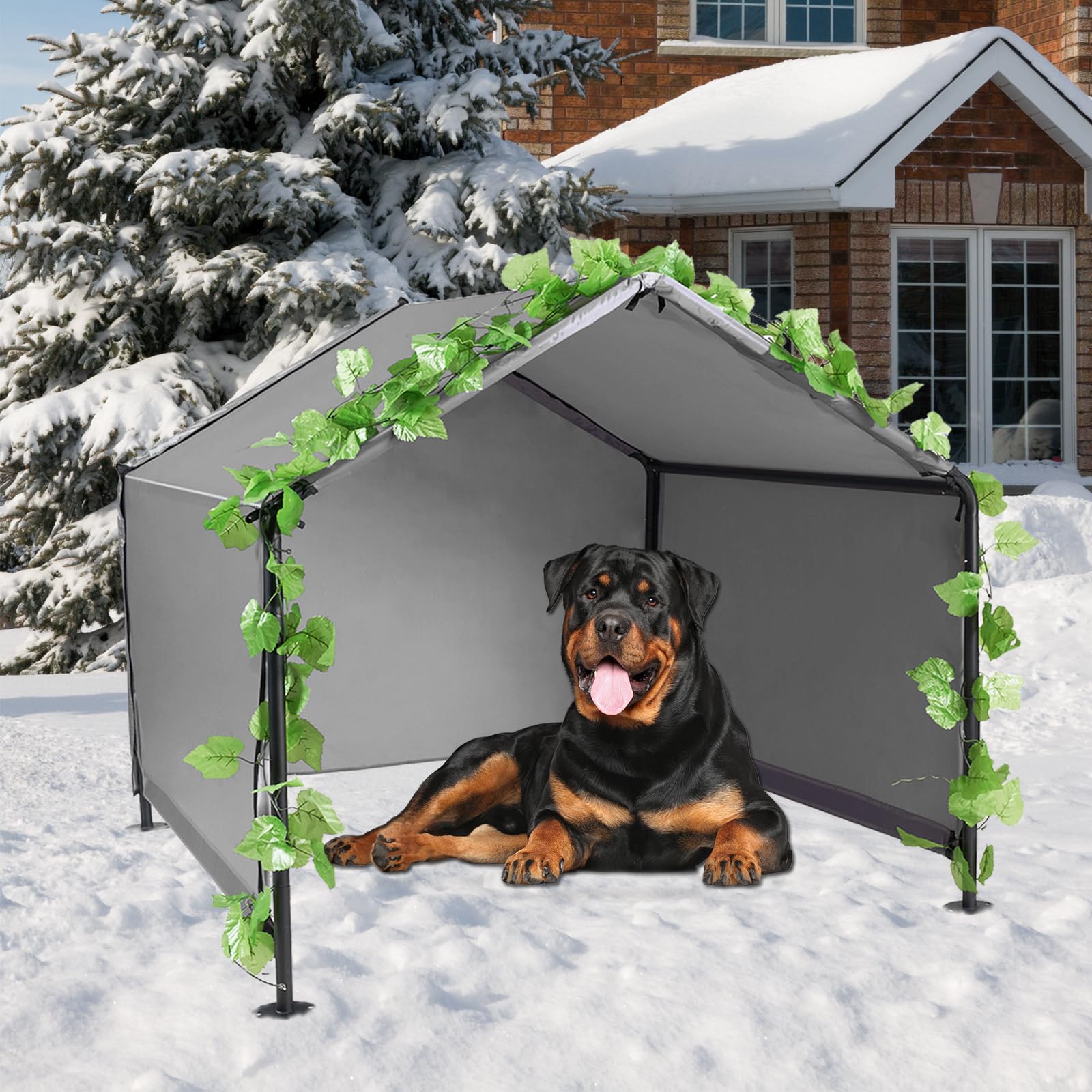 Waterproof Dog Shade Shelter Tent for Small Medium Large Dogs - Sun Protection Outdoor Pet House with Upgraded Doors & Ground Nails - Perfect for Backyard, Camping, Beach, and Patio Use