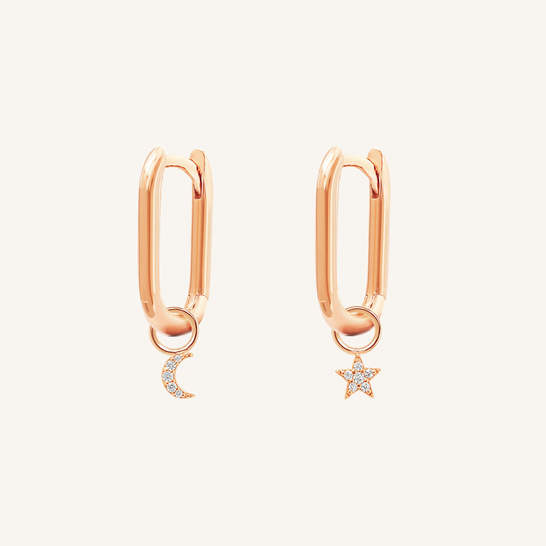 Astro Star Moon Rectangle Hoops Earrings for Women - Trendy Celestial Jewelry for Everyday Wear & Special Occasions