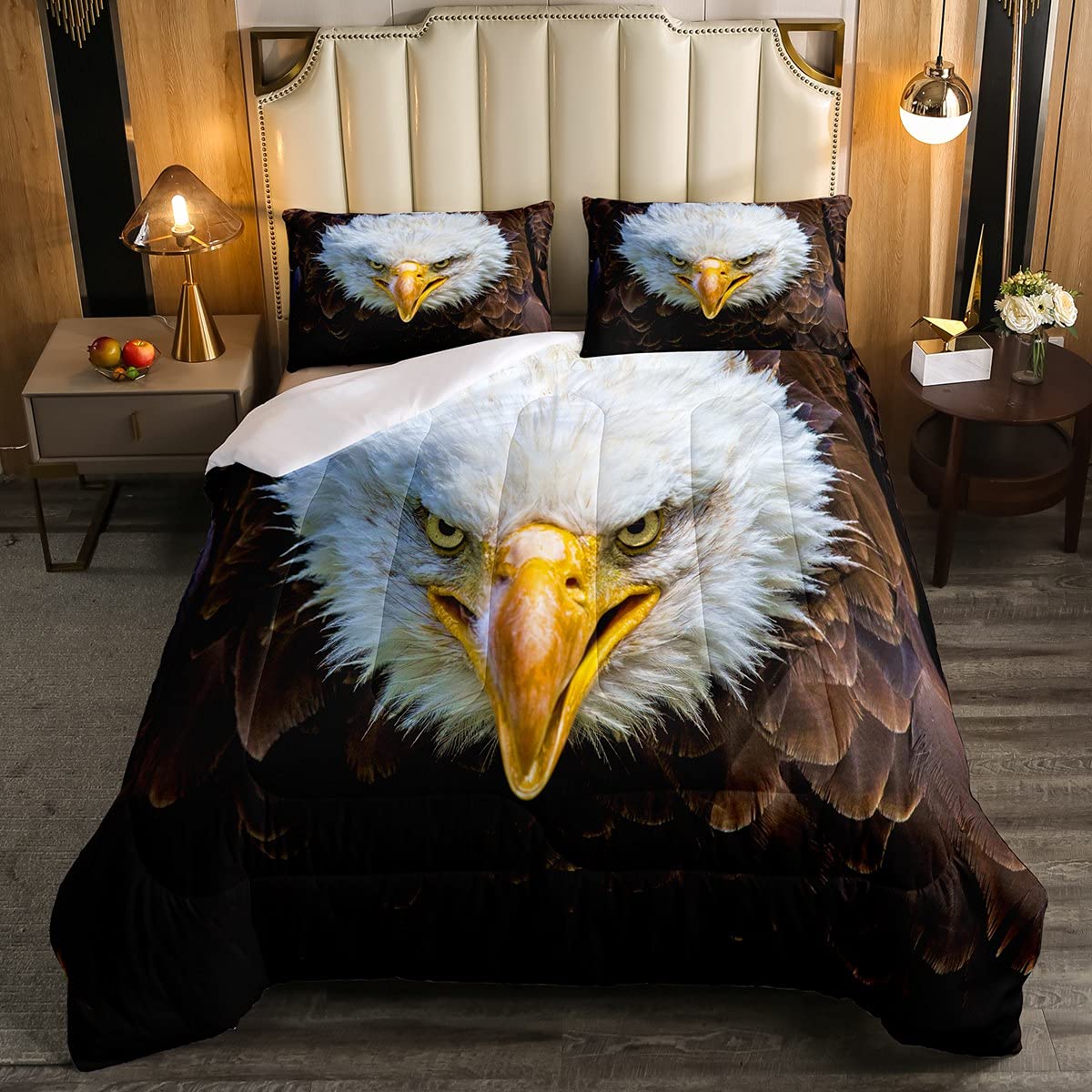 **Feelyou Eagle Bedding Set 3Pcs Queen Size - Wild Animal Comforter Set for Kids Boys & Girls, Wildlife Style Bedding with White Eagle Head Decor, Soft & Cozy Quilt Set for Bedroom - Perfect for Kids' Rooms, Dorm Decor, and Wildlife-Themed Bedrooms**