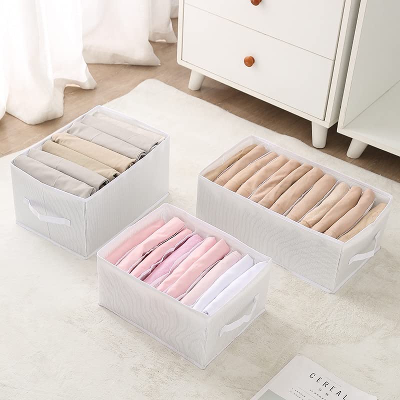 SOUCON 3-Piece Large Collapsible Drawer Organizer Set - Foldable Storage Bins for Clothes, Shoes, Quilts & Wardrobe Organization - White (Perfect for Bedroom, Closet & Home Organization)