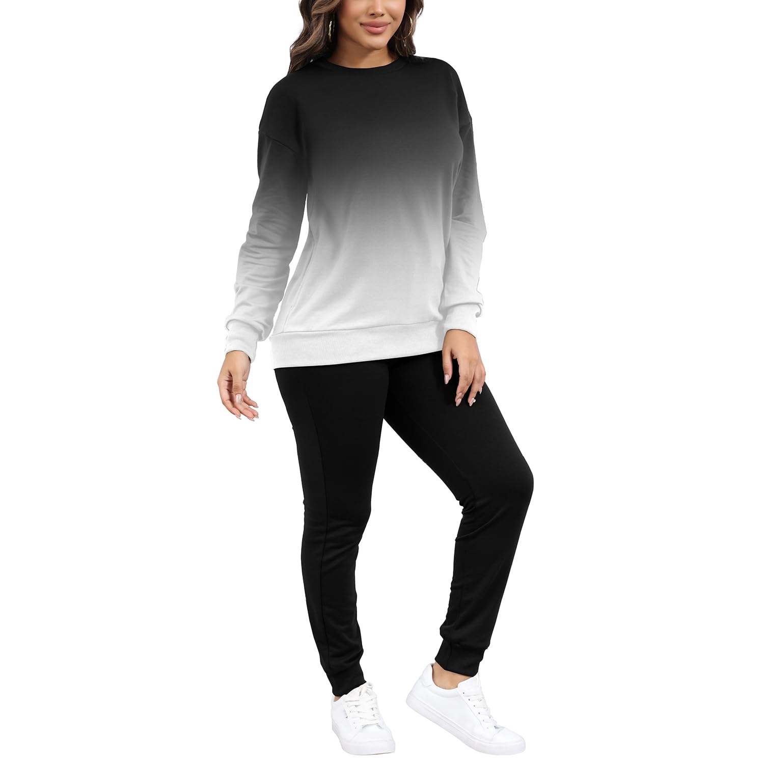 HBQ Women's Two Piece Outfits - Long Sleeve Casual Sweatsuits & Jogger Tracksuits Lounge Sets with Pockets | Comfy Loungewear for Home, Gym & Running