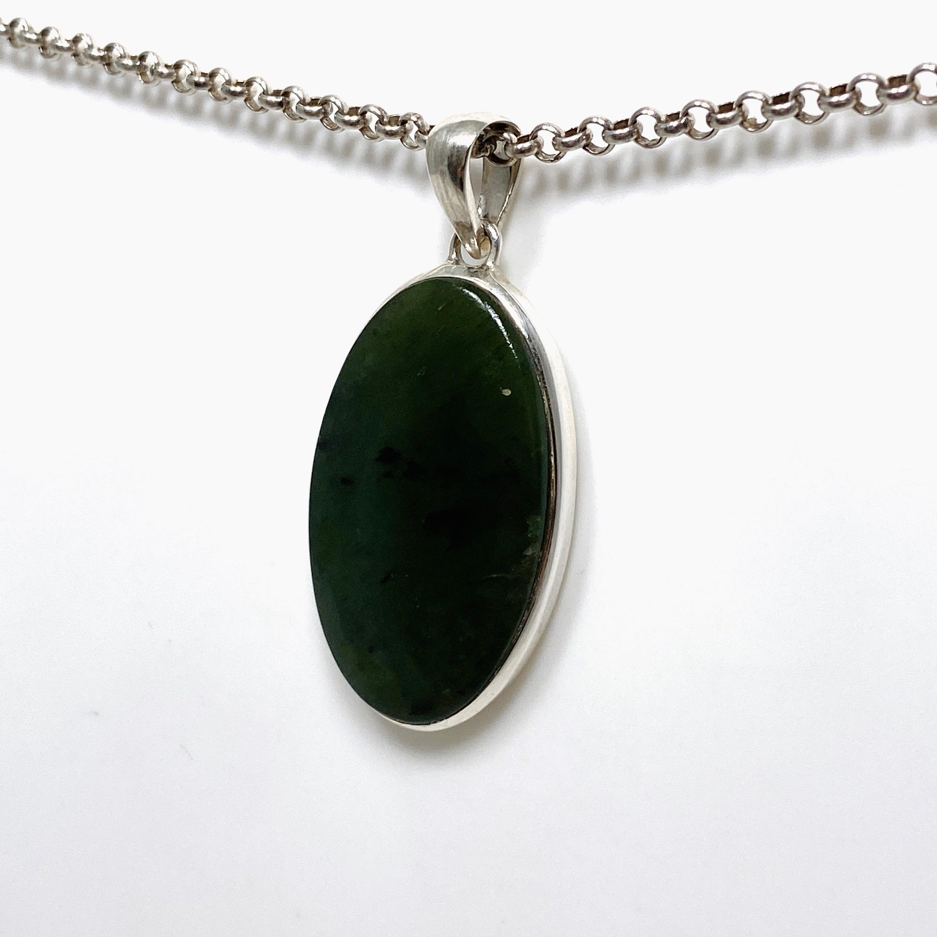 Natural Siberian Jade Nephrite Oval Pendant Necklace - Handcrafted Gemstone Jewelry for Women - Perfect for Meditation, Healing & Spiritual Gifts