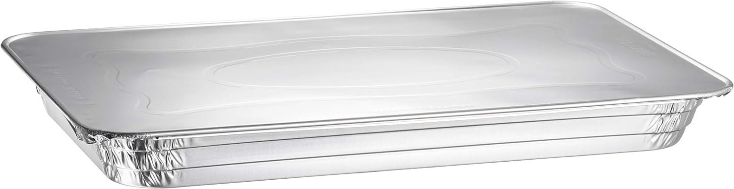 Aluminum Half Size Shallow Pans with Lids - 60-Pack Disposable Foil Baking Pans for Food Prep, Cooking & Meal Storage - 100% Recyclable Cookware - Perfect for Catering, Parties & Holiday Baking