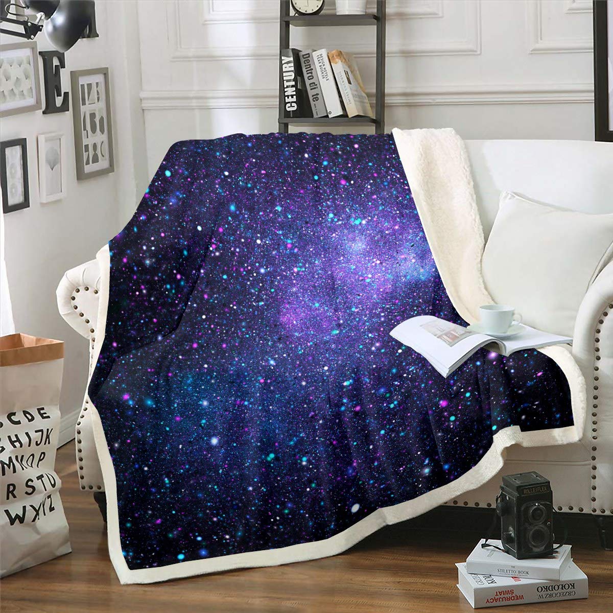 Feelyou Galaxy Fleece Blanket for Kids - Outer Space Theme Starry Sky Sherpa Throw (60
