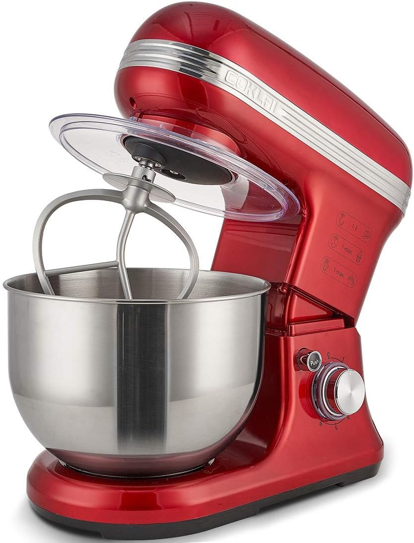 COKLAI 6-Speed Stand Mixer with Stainless Steel Bowl - Tilt-Head Electric Kitchen Mixer for Baking - Includes Wire Whisk, Dough Hook & Flat Beater - Perfect for Cakes, Cookies, Bread & Pastry Dough