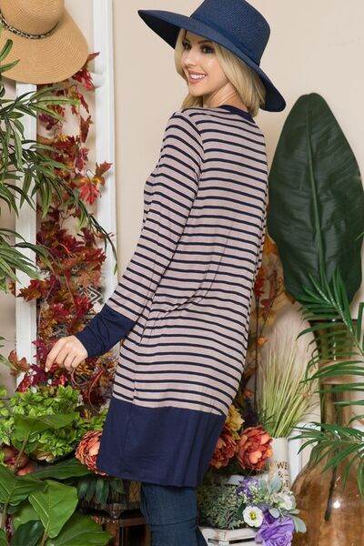 Celeste Striped Button-Up Long Sleeve Cardigan for Women - Plus Size Casual Knitwear for Fall & Winter | Office, Date Night & Layering Outfits
