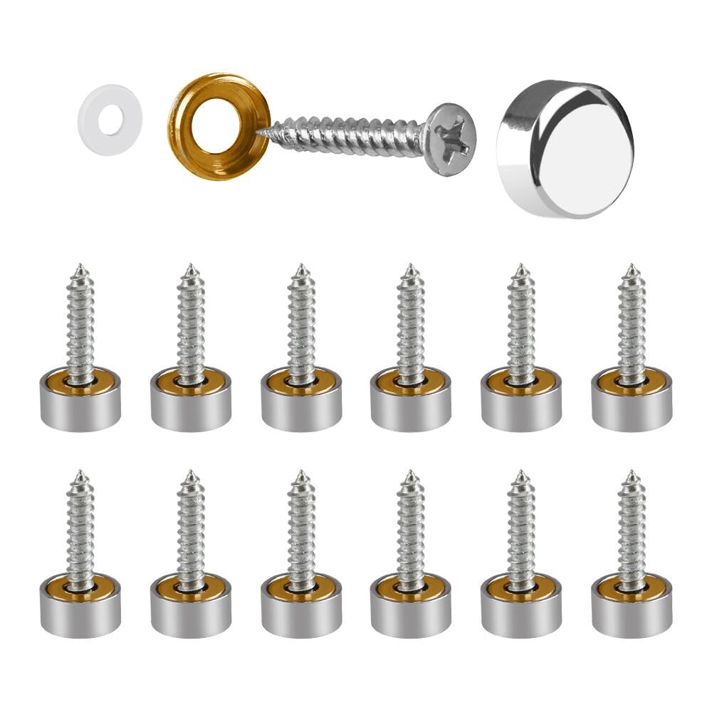 Decorative Mirror Screws with Solid Brass Caps - Silver Mirror Fasteners (12mm, 12 Pack) - Perfect for Framed Mirrors, Wall Decor & DIY Home Improvement Projects