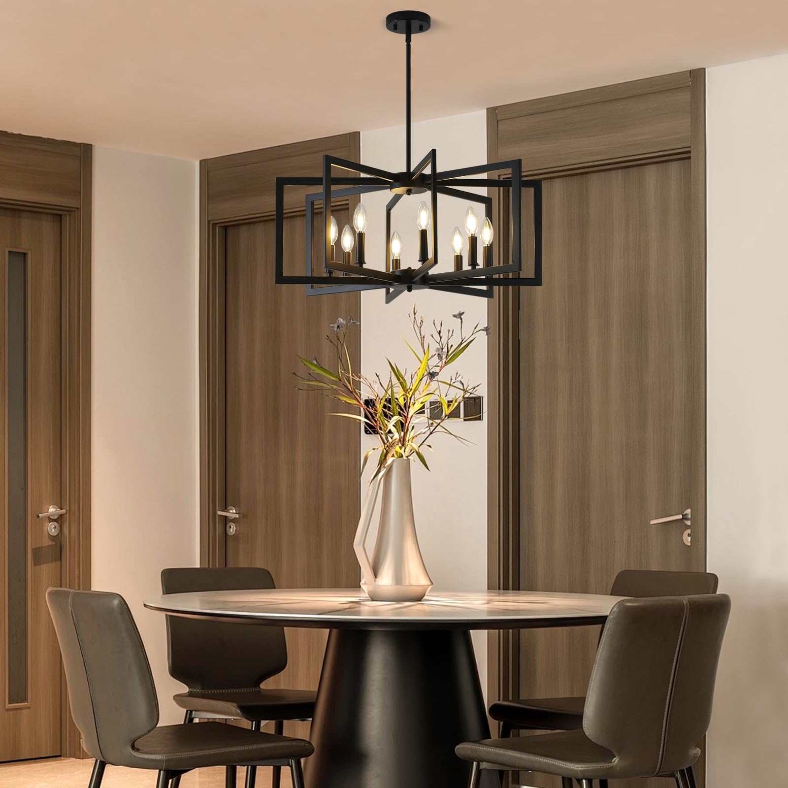 Modern Black 8-Light Chandelier - Industrial Metal Farmhouse Lighting Fixture for Dining Room, Kitchen, Entryway & Living Room | E12 Bulbs Not Included | Perfect for Rustic Home Decor & Open Concept Spaces