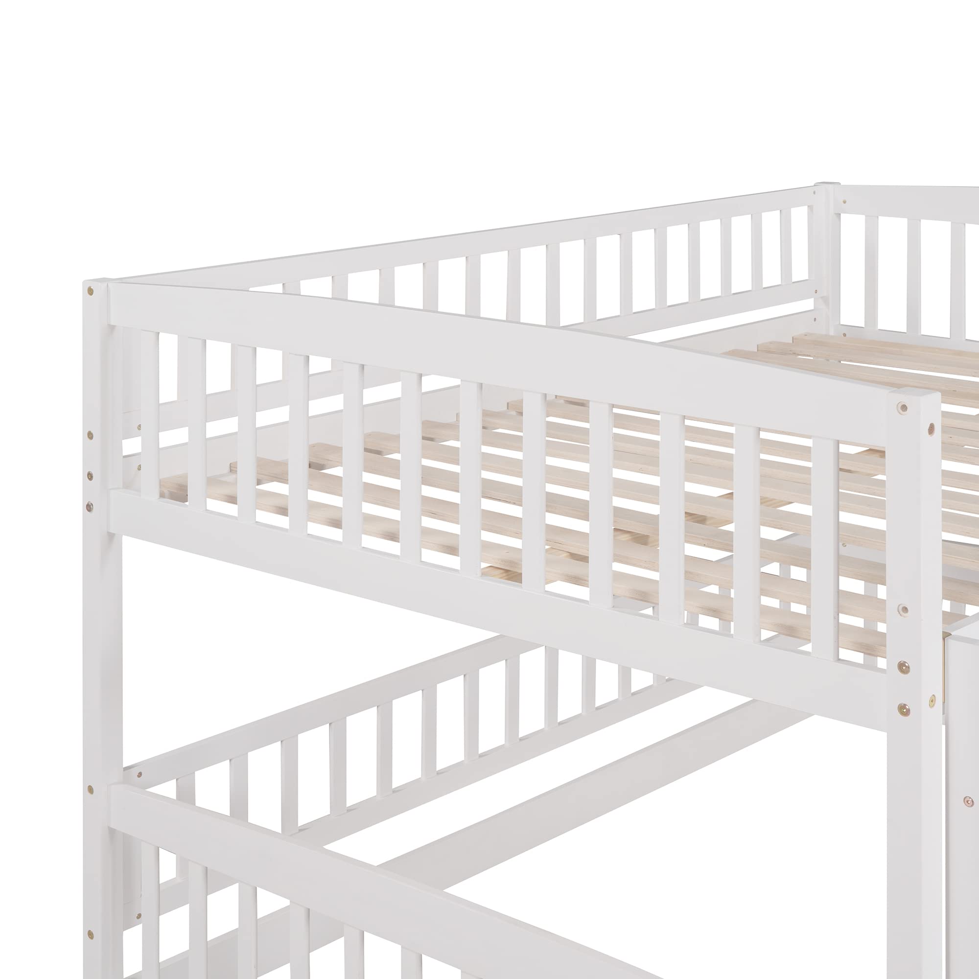 Harper & Bright Full Over Full Kids Bunk Bed with Slide - Wooden Twin Bunk Bed Frame with Safety Guardrail, Ladder & Fun Play Door - Perfect for Toddlers, Children & Teens (White) - Ideal for Small Bedrooms, Playrooms & Sleepovers