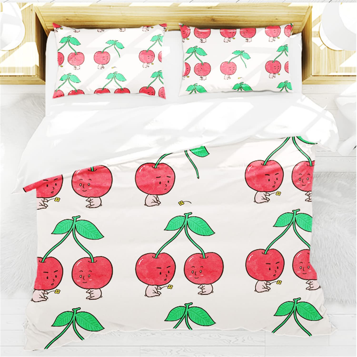 Premium Fruit Print Duvet Cover Set - Twin/Full/Queen/King Size Bedding with Pillowcases - Apple Orange Lemon Mushroom Pineapple Design - 2/3/4 Piece Cotton Quilt Cover - Perfect for Kids' Rooms, Guest Bedrooms & Tropical Themed Decor (Queen Size 3-Piece Set)