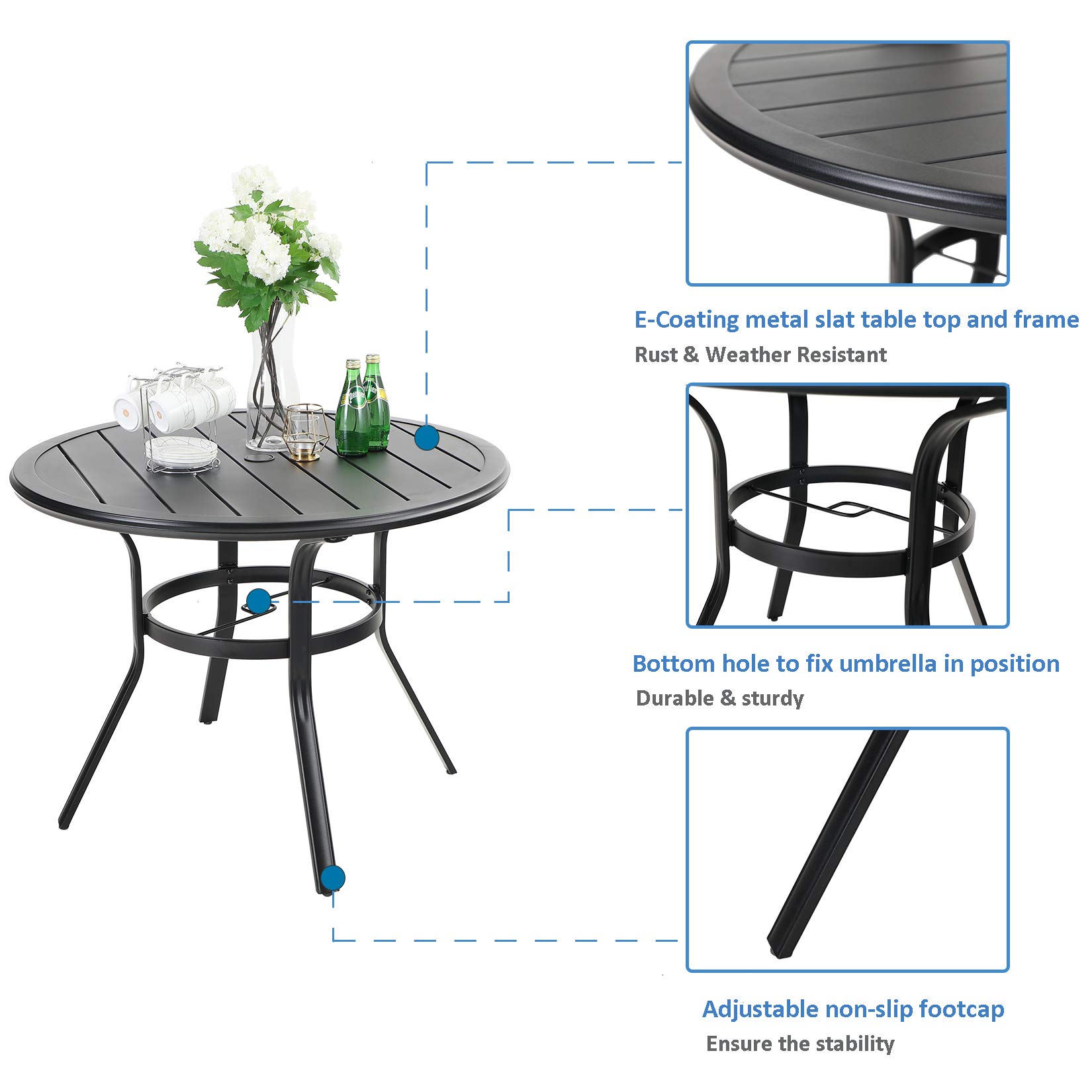 MFSTDIO 5-Piece Patio Dining Set with 4 Spring Motion Chairs & 1 Round Table (1.57