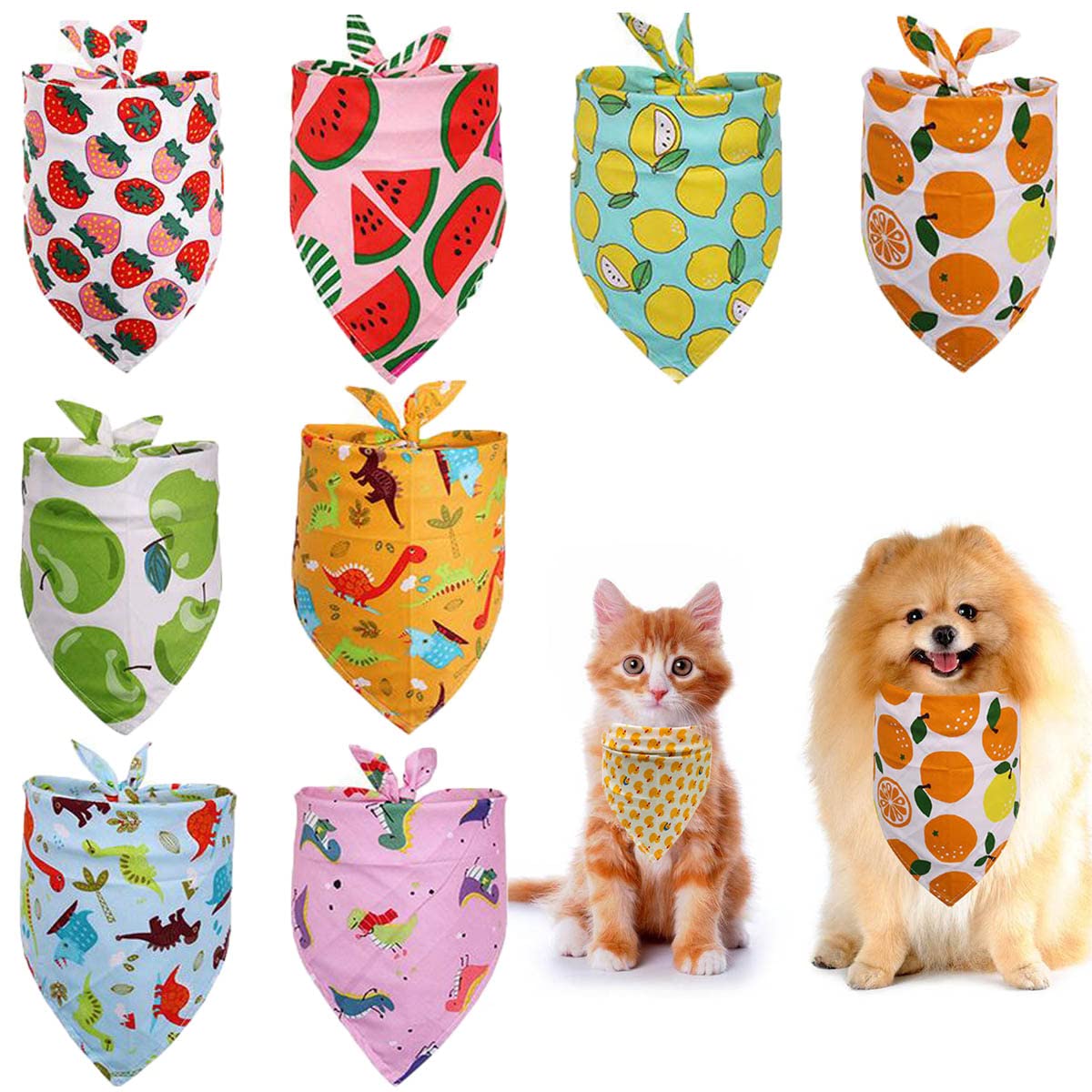 8 Pcs Adjustable Dog Bandanas - Fruit Pattern Summer Style Pet Triangle Bibs for Medium & Large Dogs & Cats - Random Colors - Perfect for Outdoor Adventures, Pet Parties & Photo Shoots