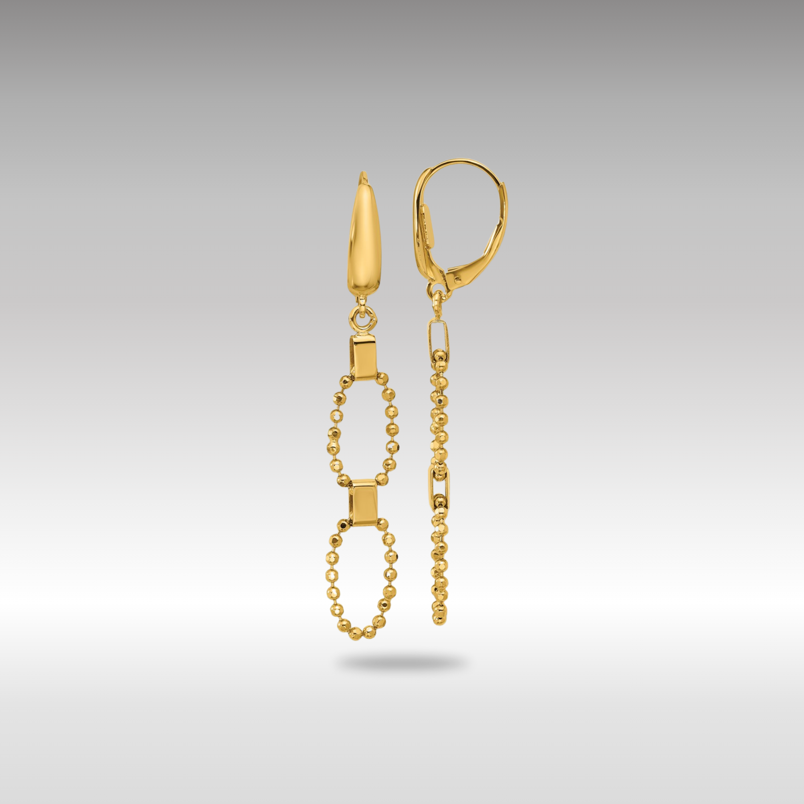 Gold Polished & Diamond Cut Beaded Link Dangle Leverback Earrings LE2779 - Elegant Jewelry for Parties, Weddings & Special Occasions