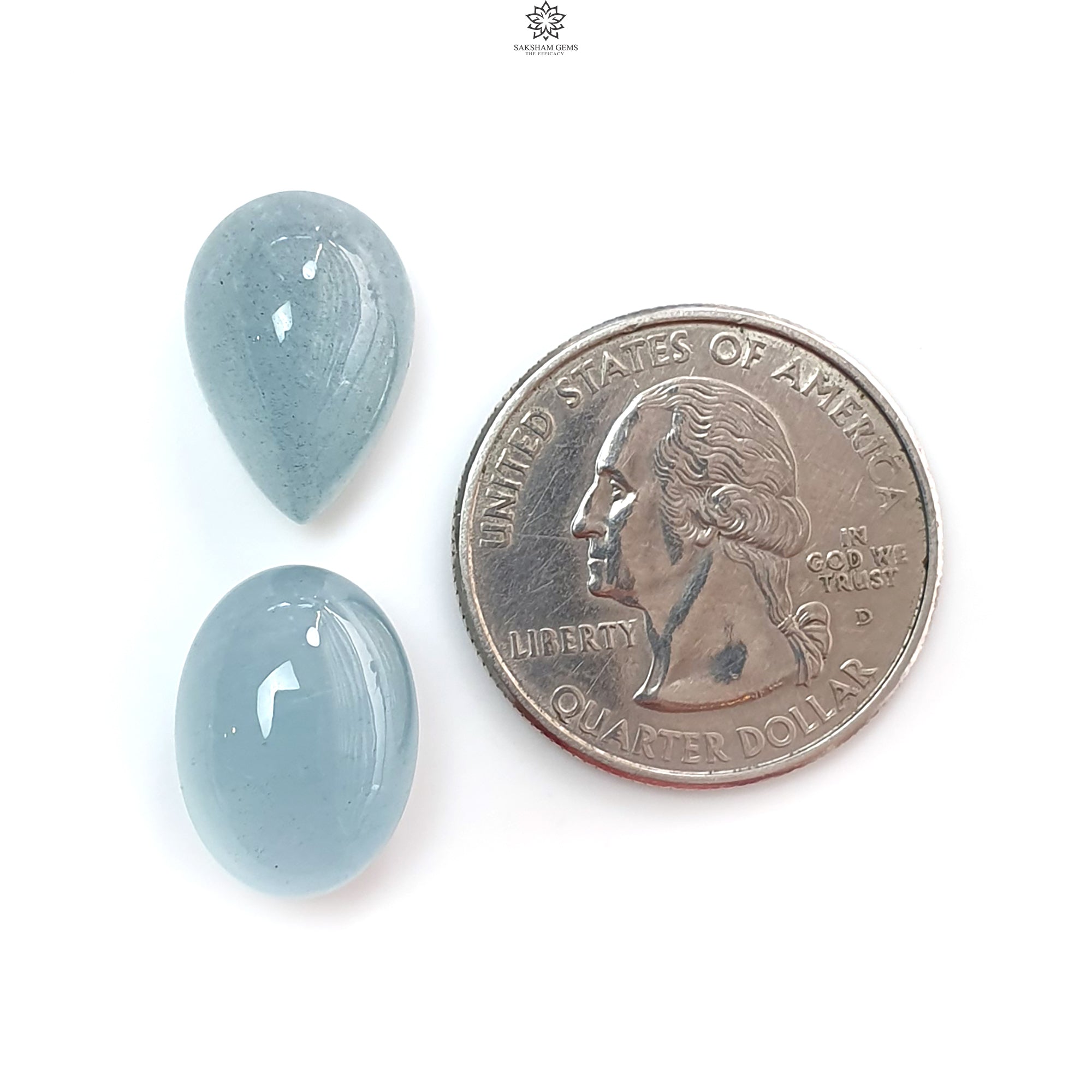Natural Blue Aquamarine Gemstone Cabochon - Untreated Oval Pear & Cushion Shape 2pc Set for Jewelry Making, March Birthstone | Perfect for Rings, Necklaces, Earrings & DIY Crafts