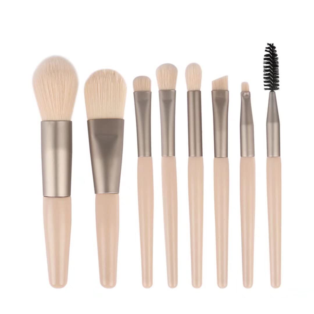 8-Piece Mini Travel Makeup Brush Set with Wooden Handle - Foundation, Concealer, Powder & Eye Makeup Brushes Kit | Perfect for On-The-Go Beauty & Professional Makeup Application