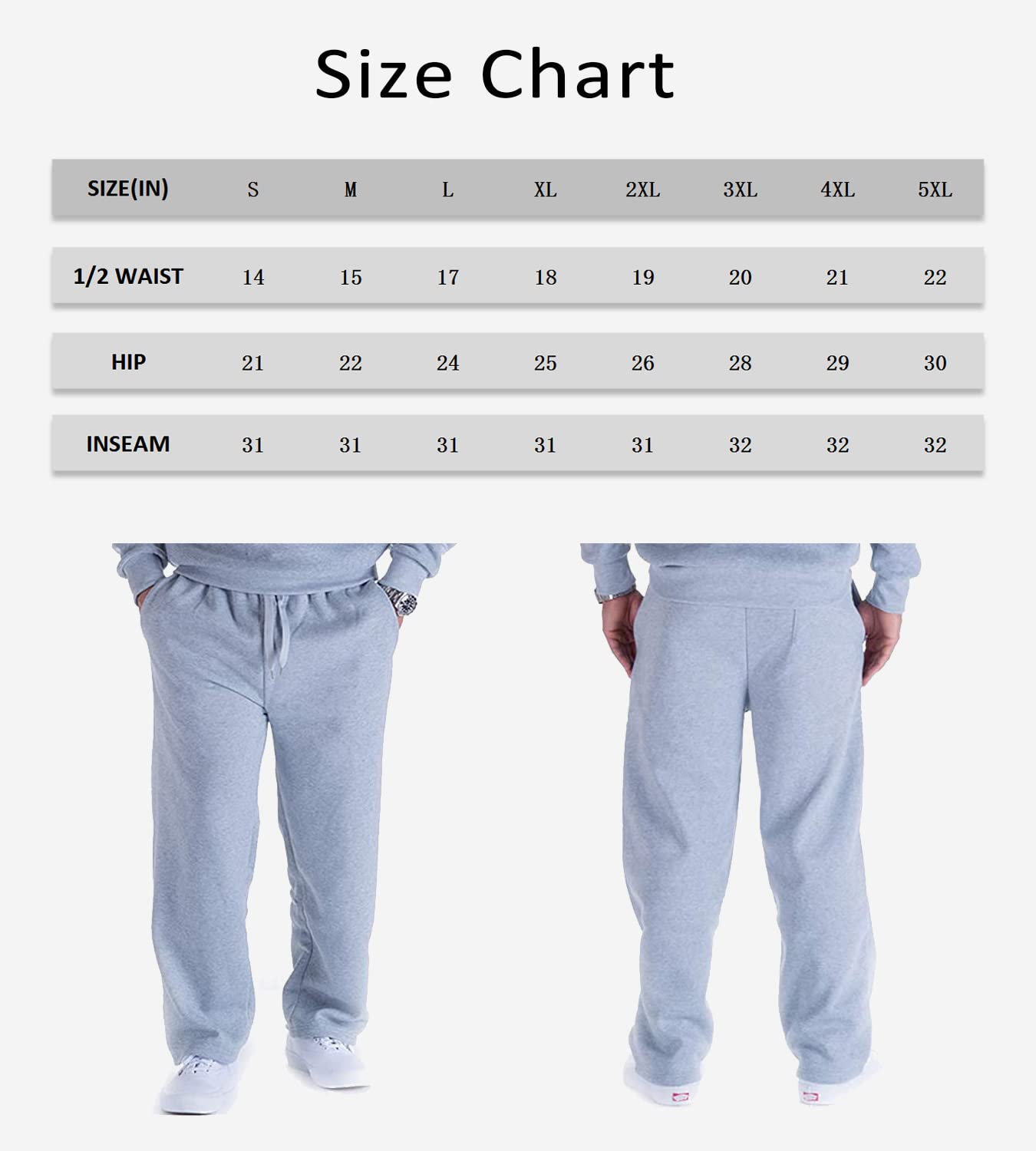 Men's Fleece Sweatpants - Open Bottom Joggers, Straight Leg Running Pants with Pockets | Loose Fit Athletic Pants for Casual Wear, Workout & Lounge