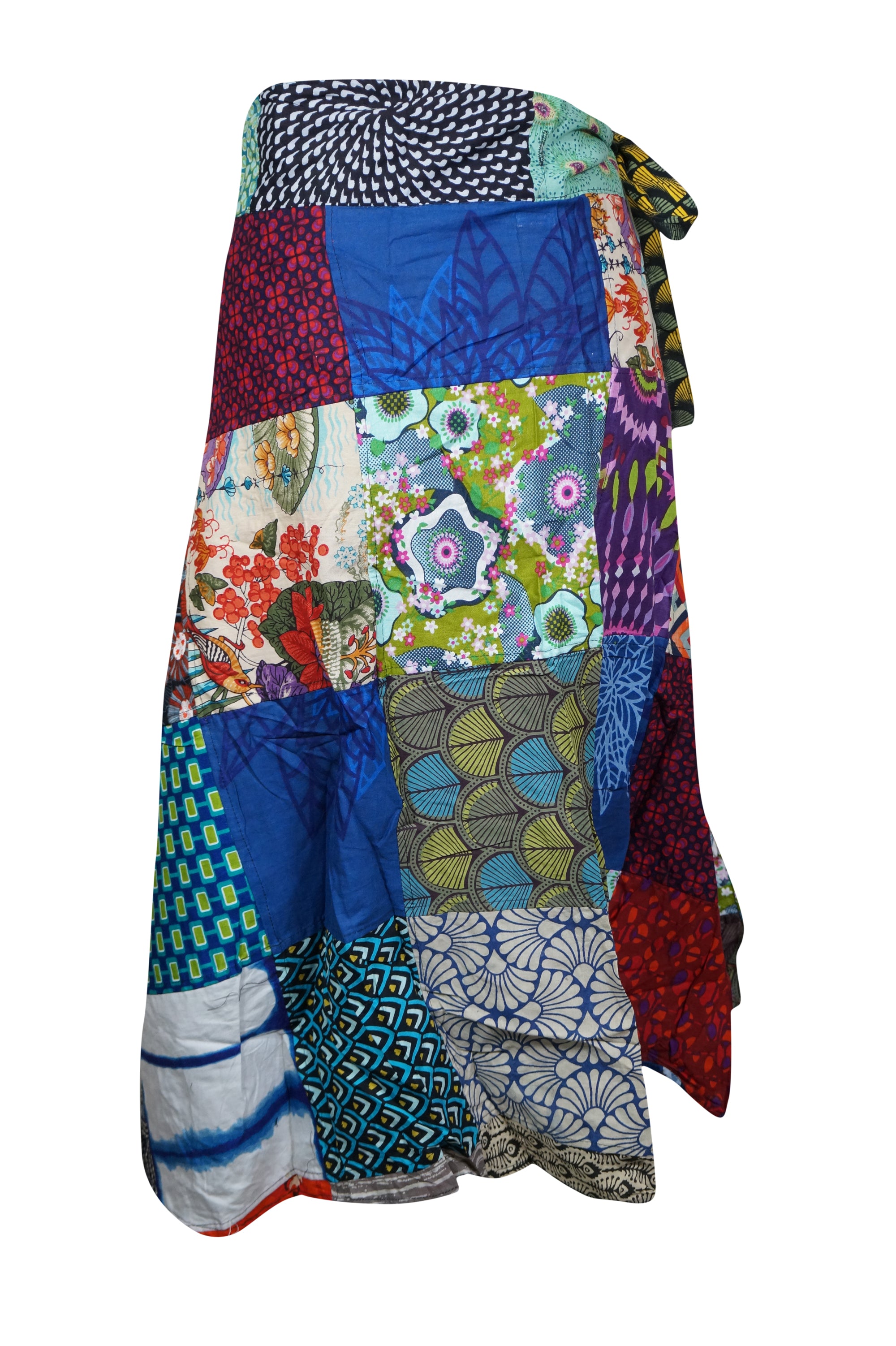 Women's Blue & Pink Floral Print Patchwork Skirt - One Size - Perfect for Summer Outfits, Beach Vacations & Boho Fashion