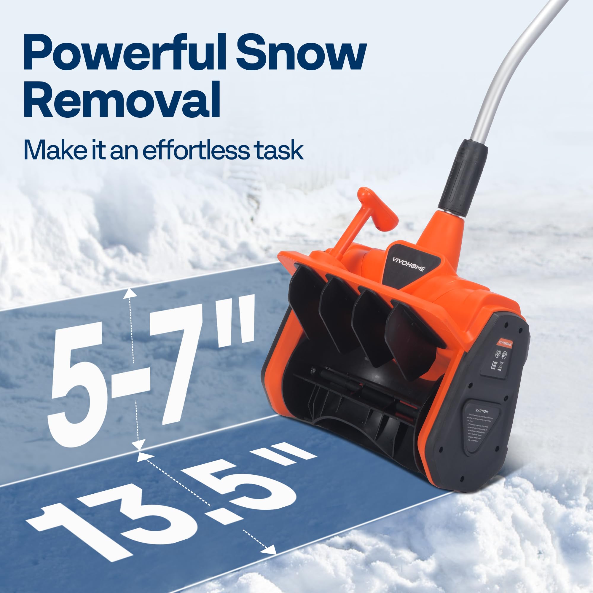 VIVOHOME 13.5 Inch 40V Cordless Electric Snow Shovel with Adjustable Front Handle & 3 Throwing Directions - Includes 4.0Ah Battery & Charger (Orange) - Perfect for Driveways, Sidewalks & Small Areas Snow Removal