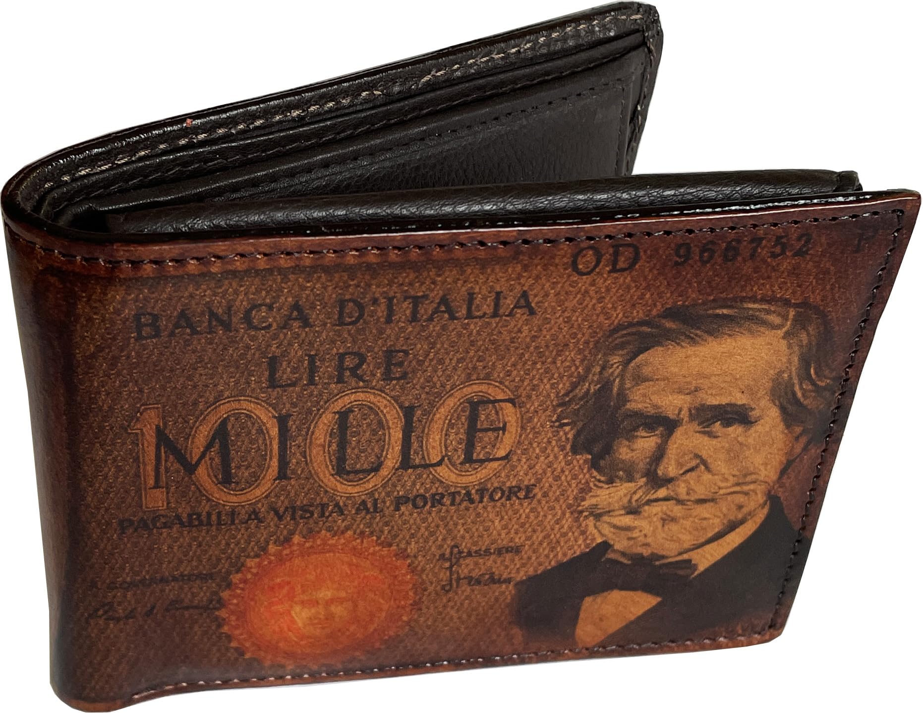 Genuine Italian Leather Men's Wallet - Artiglieria Fiorentina VERDI Handmade Vegetable-Tanned Leather Bifold Wallet Featuring Giuseppe Verdi & Millelire Design - Perfect Gift for Dad, Husband, Birthday & Anniversary - Made in Italy