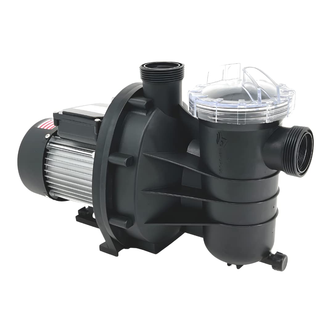 FibroPool 0.75HP Above Ground Pool Pump - 3/4 HP High Efficiency Single Speed Motor with Clear Top Lid - USA Designed & Assembled - Includes Hose Adapters - Perfect for Backyard Swimming Pools, Spas and Water Circulation Systems
