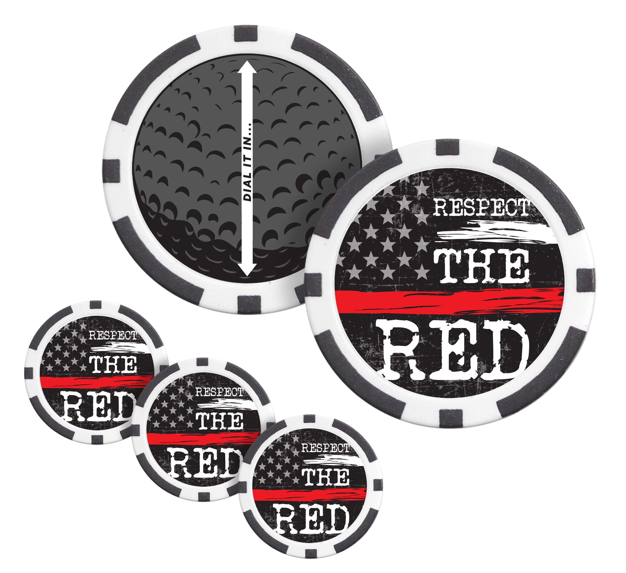 Fire Department Golf Poker Chips Set of 4 - Firefighter Theme Ball Markers with Speed Dial - Perfect for Golf Tournaments, Poker Nights & Firefighter Appreciation Gifts