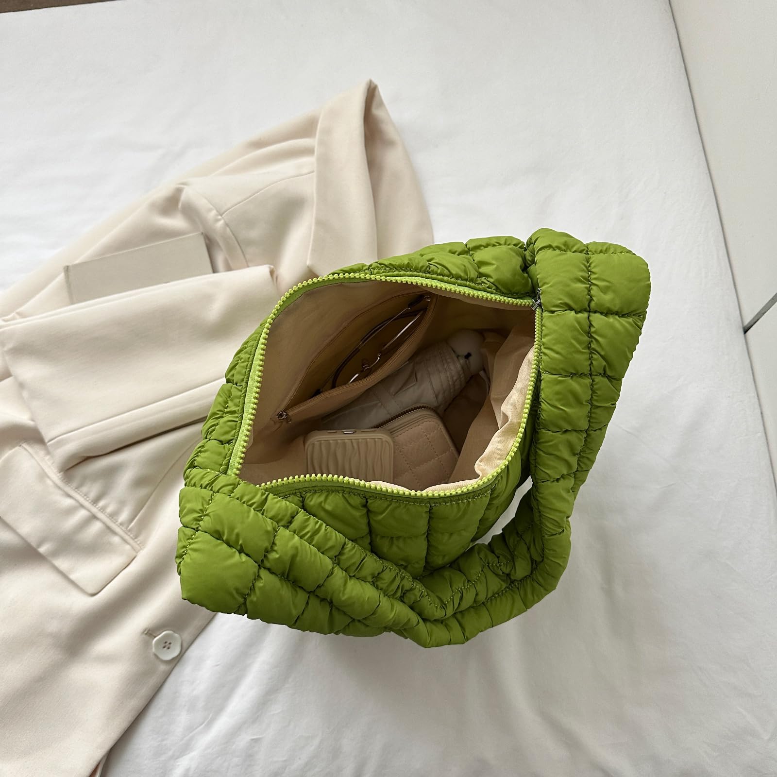 Quilted Puffer Tote Bag for Women - Lightweight Padded Shoulder Bag with Zip, Stylish Hobo Handbag for Work, Travel & Shopping