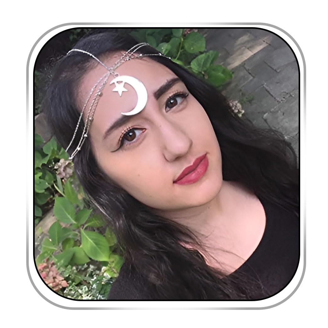 Boho Moon Star Pendant Hair Chain Jewelry - Silver Headpiece for Women | Wedding Hair Accessories, Festival Head Chain, Bridal Hair Decor, Hippie Headband for Concerts & Special Occasions