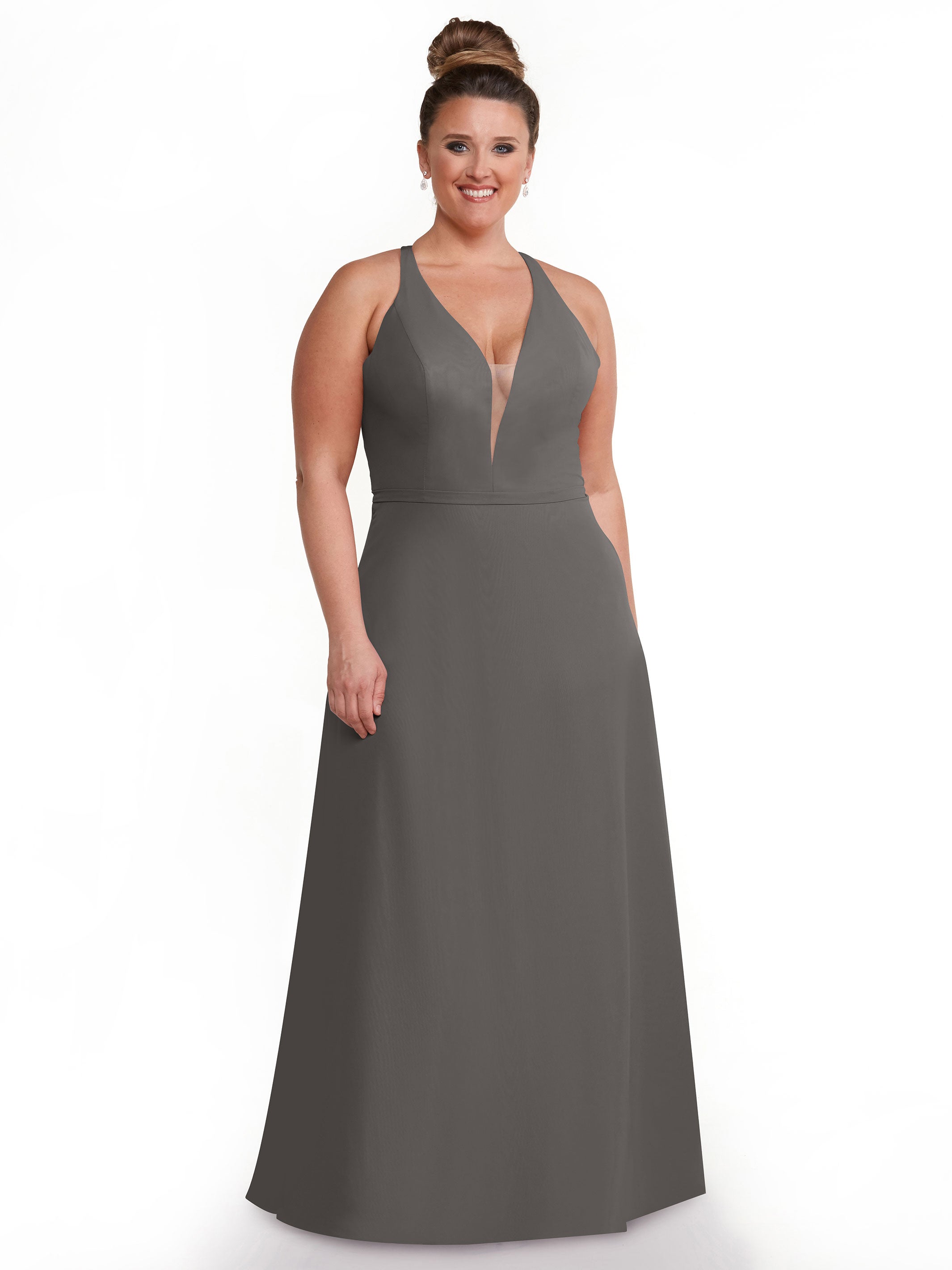 Elegant 80150 Chiffon A-Line Bridesmaid Dress with Plunging V-Neck & Intricate Back Detail - Perfect for Weddings, Formal Events & Special Occasions