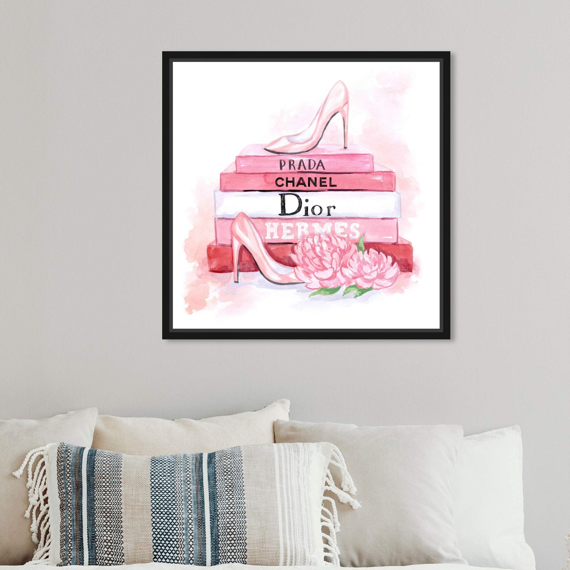 Fashion Pink Books Framed Wall Art Canvas Print by Oliver Gal Artist Co. - Glamorous Home & Office Decor for Living Room, Bedroom, or Study