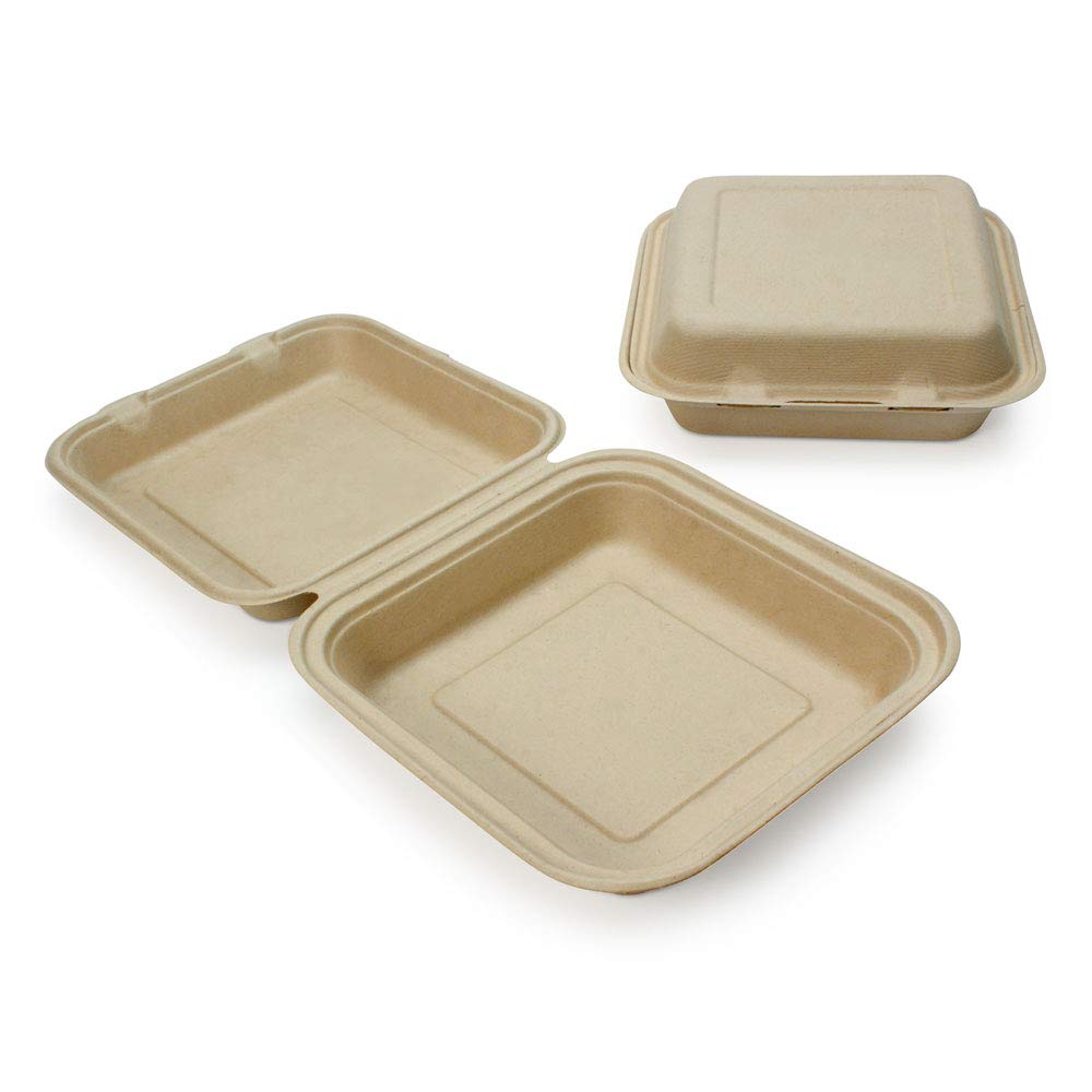 Eco-Friendly 8x8 Inch Compostable Food Containers with Lids - 200 Pack Biodegradable Takeout Boxes for Restaurants, Catering & Picnics | Heavy-Duty Unbleached Disposable Containers by Earth's Natural Alternative