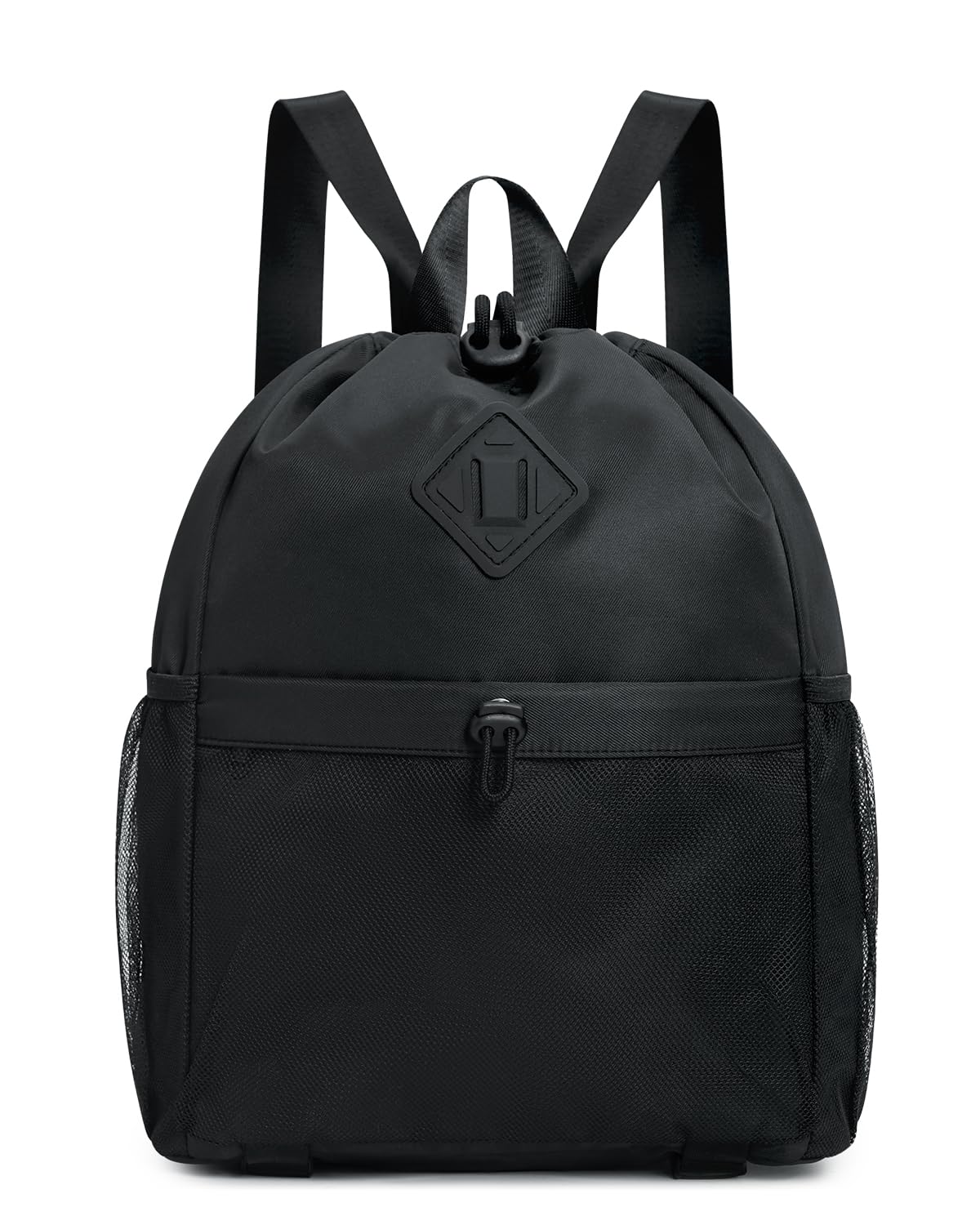 **WANDF Drawstring Backpack - Lightweight Water-Resistant Sports Gym Bag with Yoga Mat Strap & Mesh Pocket for Men & Women - Perfect for Yoga, Gym, Travel & Outdoor Activities (Black, Patent Pending)**