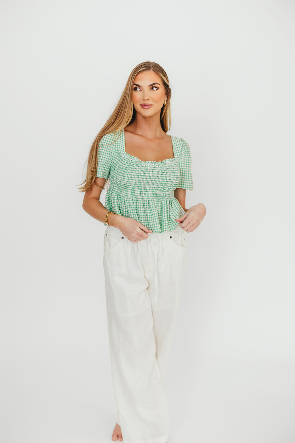 Murphy Smocked Puff Sleeve Blouse - Green Floral Summer Top for Women | Perfect for Office Wear, Date Nights & Special Occasions