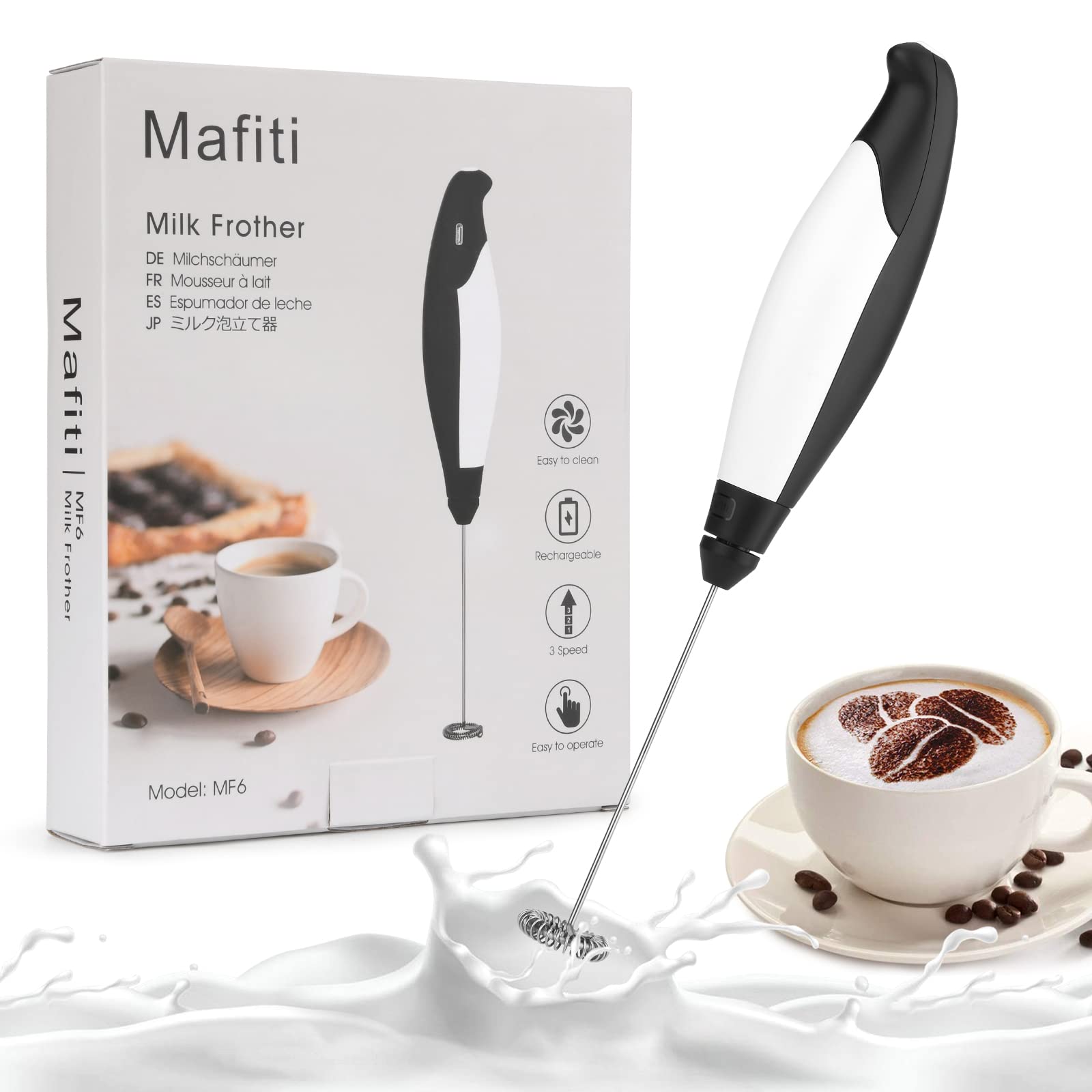 Premium Electric Milk Frother - Stainless Steel Handheld Frother with Bigger Handle for Coffee, Latte, Cappuccino & Hot Chocolate - Perfect for Home, Office & Cafe Use