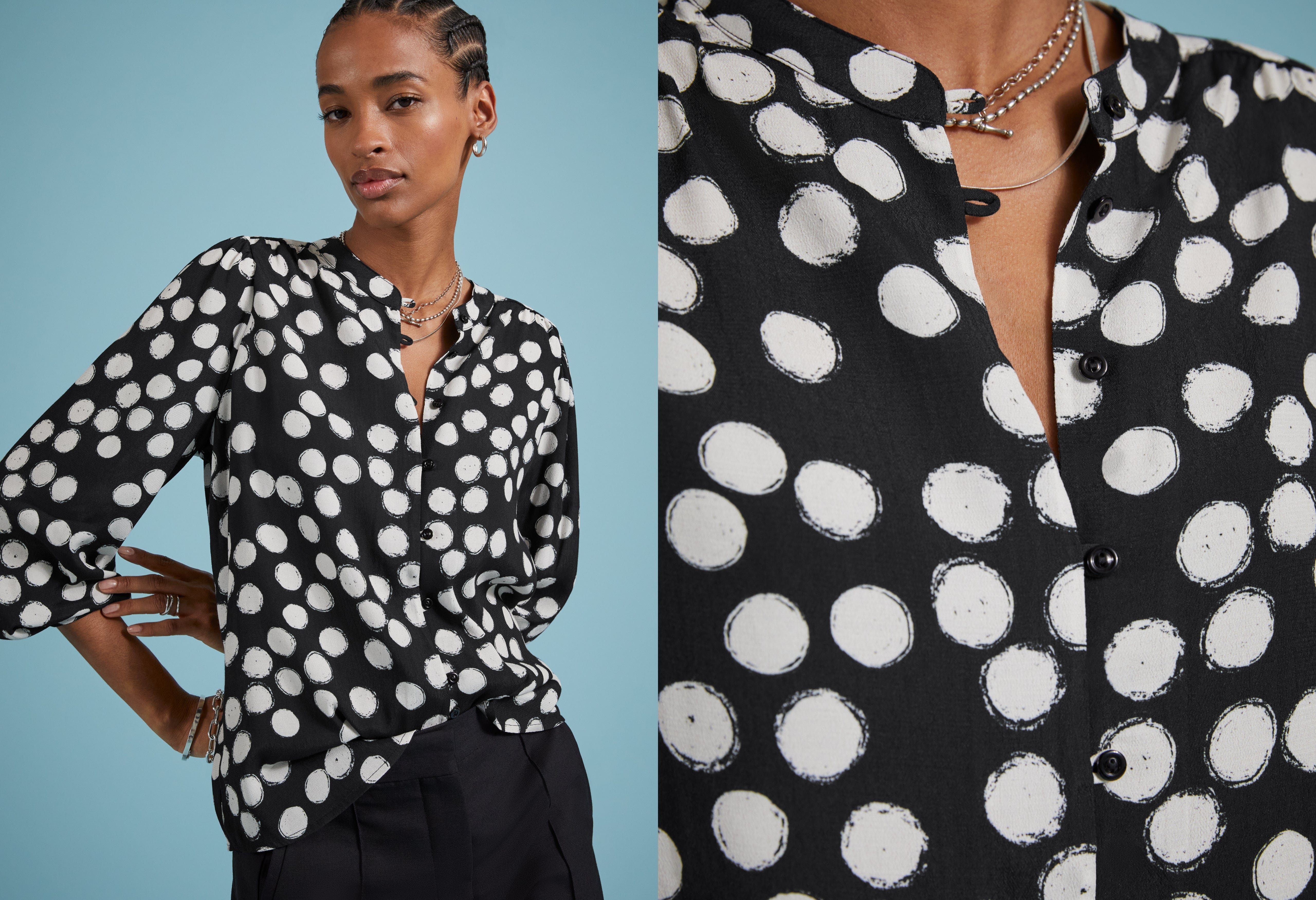 Jaqueline LENZING™ ECOVERO™ Printed Blouse - Black Painted Polka Dots Women's Top | Sustainable Fashion for Work, Date Night & Special Occasions