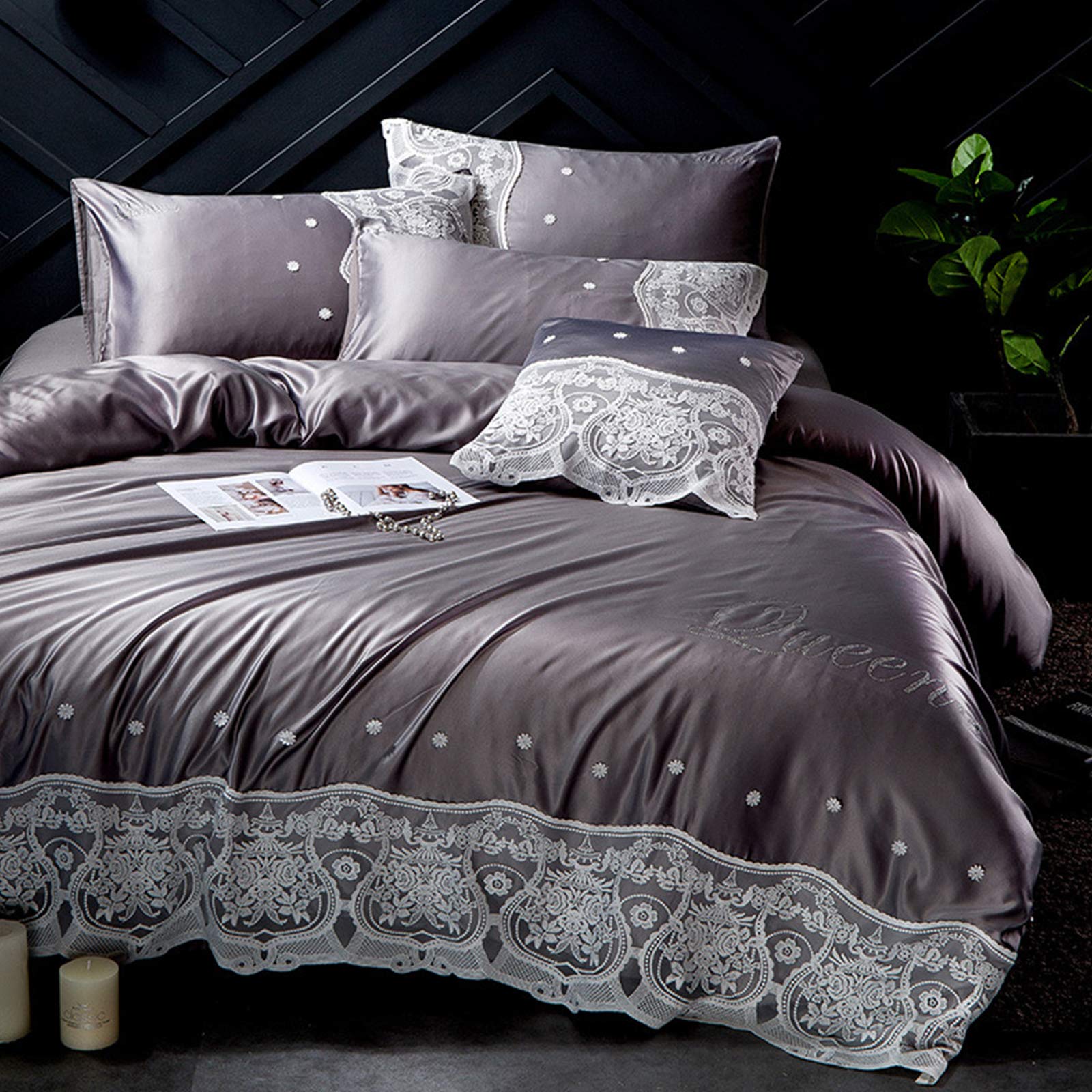 4-Piece Solid Color Pure Cotton Bedding Set - Soft & Breathable European Style for Home, Hotel, and Guest Room Comfort