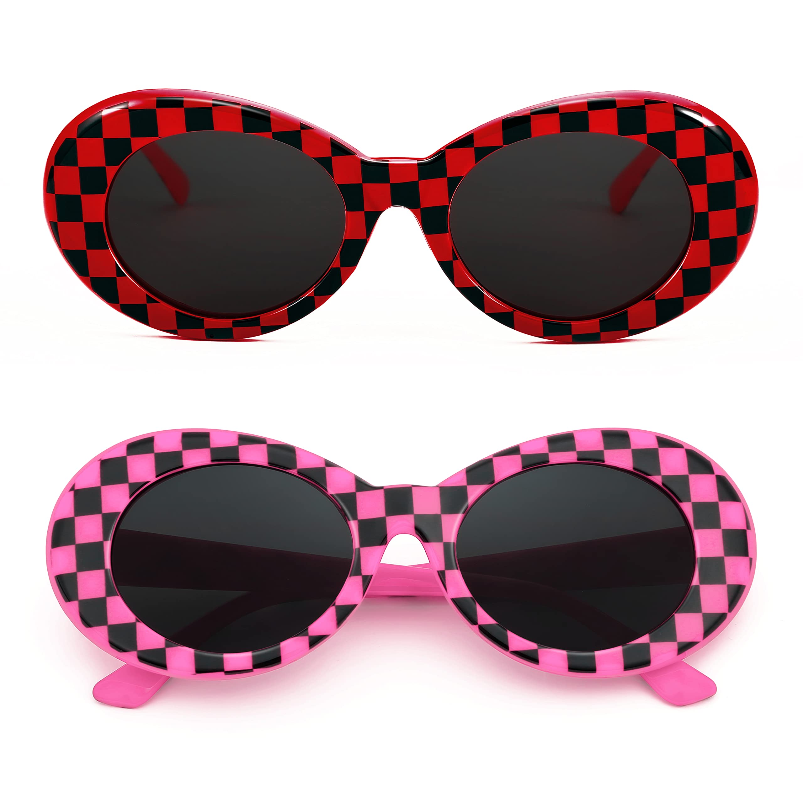 FEISEDY Retro Oval Sunglasses for Women & Men - 2 Pack Vintage Clout Goggles (B2236-F2) - Perfect for Beach, Driving, and Fashion Accessories