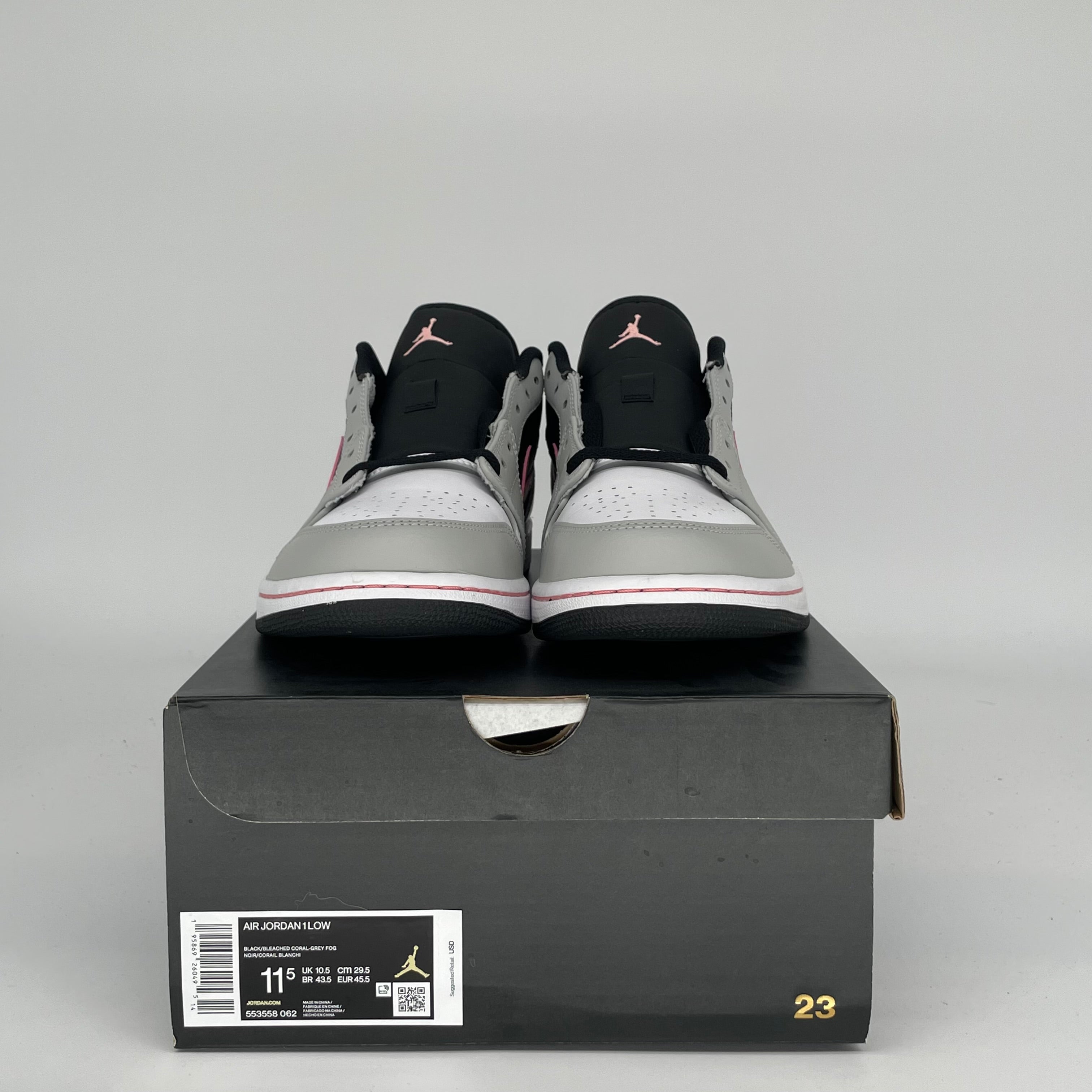 AIR JORDAN 1 LOW Sneakers - Black/Grey/Pink - Men's Size 11.5 (Style: 553558-062) | Basketball Shoes, Casual Wear & Street Style Fashion