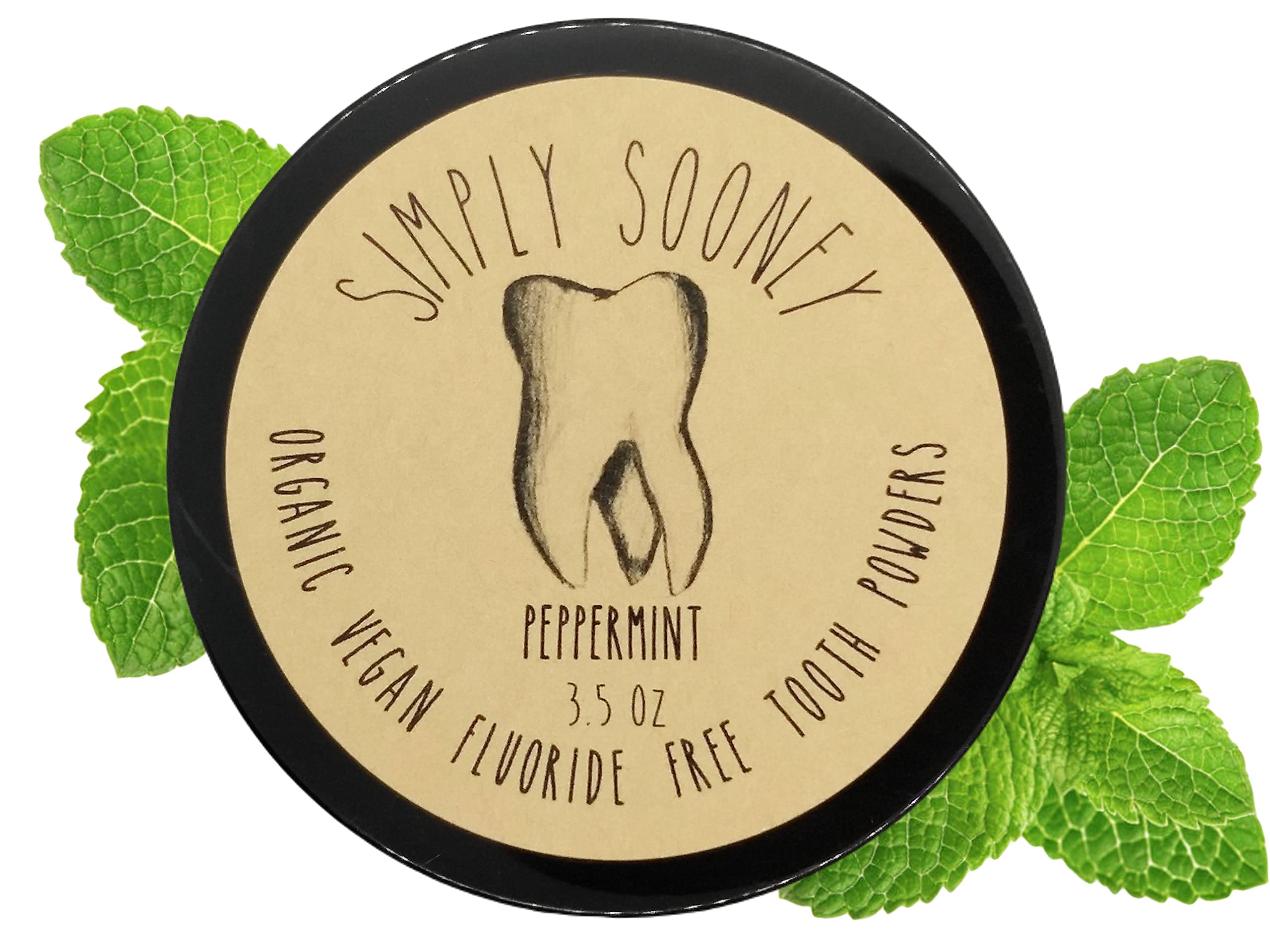 Organic Vegan Fluoride-Free Toothpaste Powder with Peppermint Essential Oil | Natural Teeth Whitening & Strengthening | BPA-Free Plastic Jar (3.5 oz) | Perfect for Eco-Friendly Oral Care & Travel