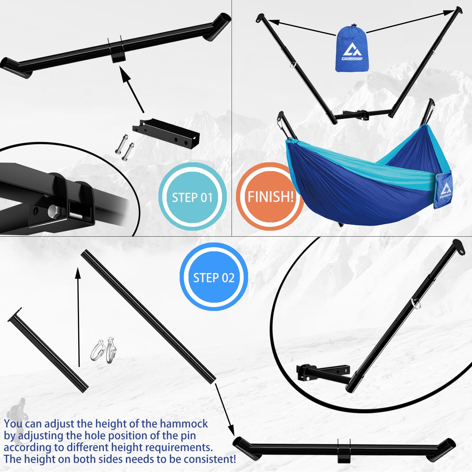 Heavy Duty Hitch Mount Hammock Stand with Parachute Nylon Hammock & Storage Bag - Fits 2'' Receiver for Class III/IV Trucks - 350lbs Capacity - Perfect for Camping, Backyard, RV Travel & Outdoor Adventures