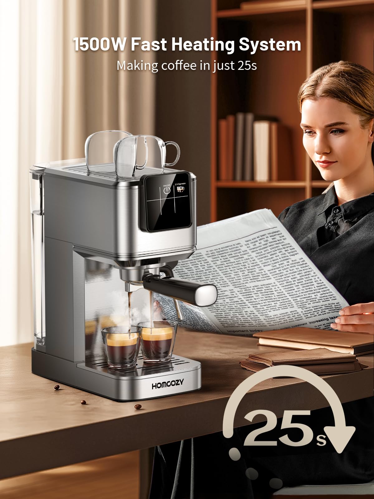 20 Bar Espresso Coffee Machine with Rapid Cold Brew Technology - Separate Milk Tank & Touch Screen Control - Perfect for Lattes, Cappuccinos & Americano - Ideal for Home, Office & Coffee Shops - Stainless Steel Commercial Grade Coffee Maker
