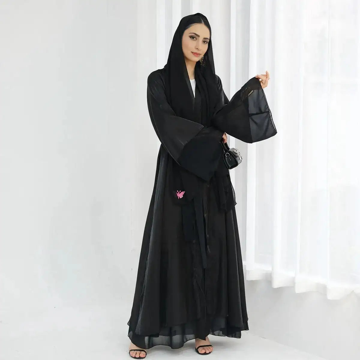 Elegant Reversible 2-Layer Chiffon Open Abaya Dress for Women - Modest Muslim Prayer Dress & Evening Wear