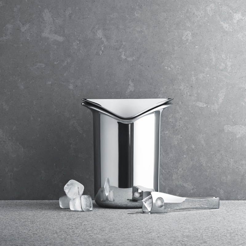 Georg Jensen Silver Wine & Bar Ice Bucket with Tongs - Premium Stainless Steel Chiller for Champagne, Cocktails & Entertaining