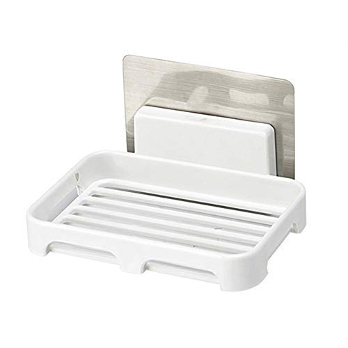 Waterproof Self-Adhesive Wall Mounted Soap Holder - Bathroom & Kitchen Soap Stand with Strong Adhesive, White Bathroom Accessories - Perfect for Shower, Sink, and Countertop Organization